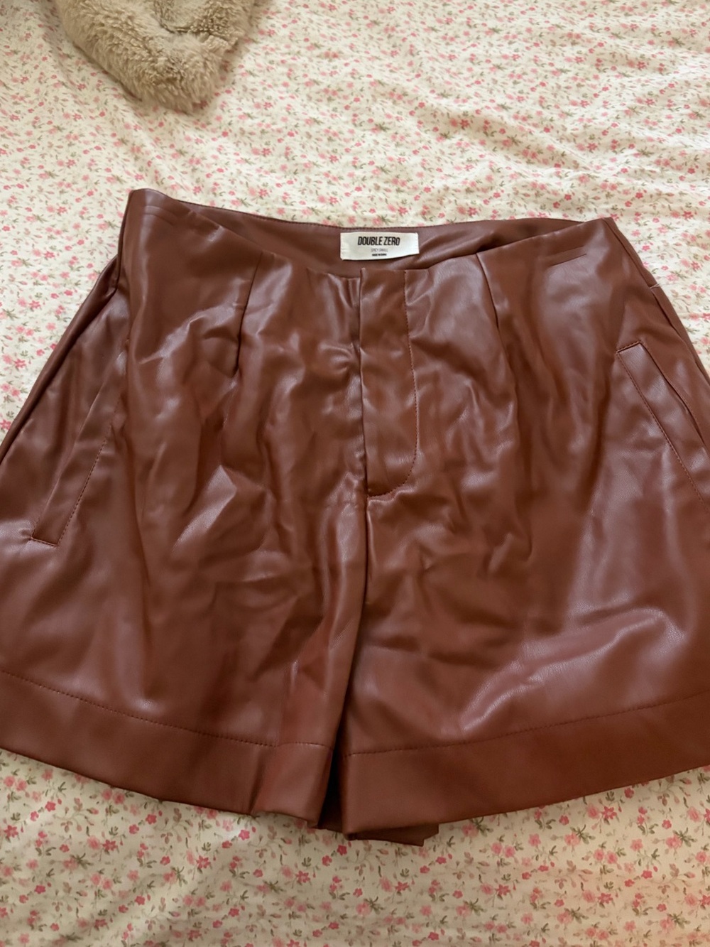 Double Zero Chestnut Faux Leather High-Waist Women's Shorts